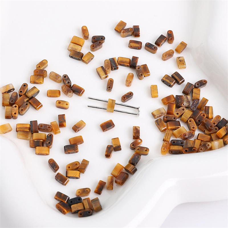 Tiger's Eye Natural Stone Double Hole TILA Flat Tile Loose Beads Tile Beads, Approx 5×2mm Spacer Beads for DIY Dopamine Bracelet Necklace Ring Craft Supplies, 10 Pieces Per Pack Wholesale