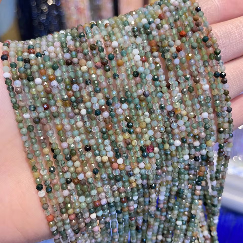 Wholesale Faceted Natural Gemstone Beads, Cut Crystal Loose Beads, Aquamarine Tourmaline Agate Spacer Beads for DIY Bracelet Necklace Jewelry Making, 2/3/4mm