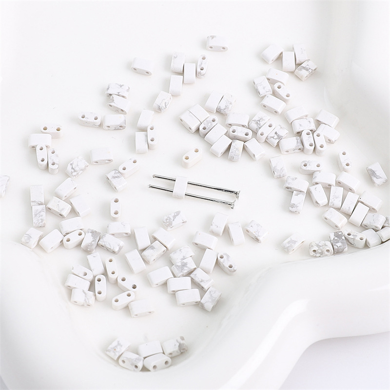 White Turquoise Natural Stone Double Hole TILA Flat Tile Loose Beads Tile Beads, Approx 5×2mm Spacer Beads for DIY Dopamine Bracelet Necklace Ring Craft Supplies, 10 Pieces Per Pack Wholesale