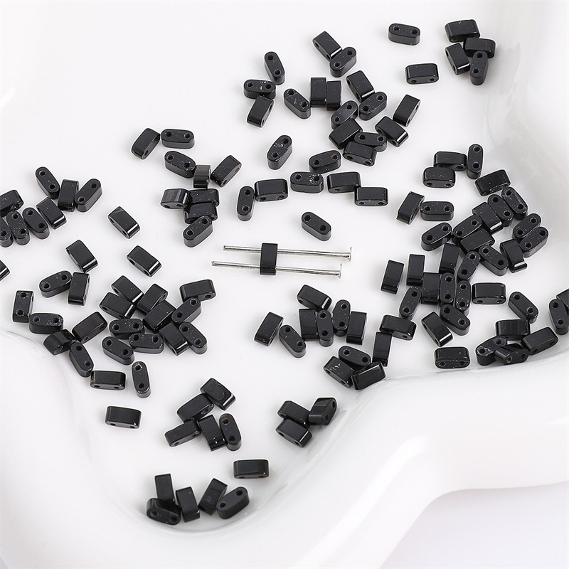 Black Agate Natural Stone Double Hole TILA Flat Tile Loose Beads Tile Beads, Approx 5×2mm Spacer Beads for DIY Dopamine Bracelet Necklace Ring Craft Supplies, 10 Pieces Per Pack Wholesale