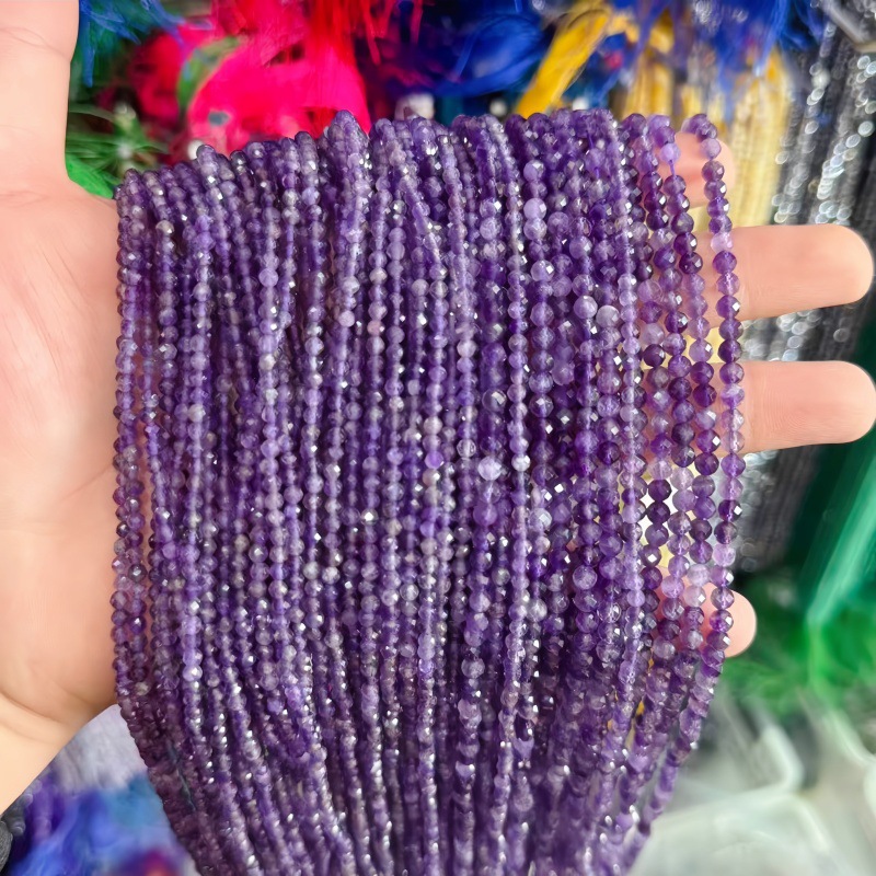 Natural Faceted Cut Round Gemstone Loose Beads, Multi-size 2/3/4mm Mixed Color Agate Crystal Spacer Beads for DIY Bracelet Necklace Earring Craft Making, Wholesale Per Strand