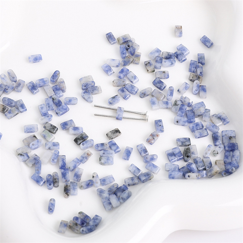 Blue Spot Stone Natural Stone Double Hole TILA Flat Tile Loose Beads Tile Beads, Approx 5×2mm Spacer Beads for DIY Dopamine Bracelet Necklace Ring Craft Supplies, 10 Pieces Per Pack Wholesale