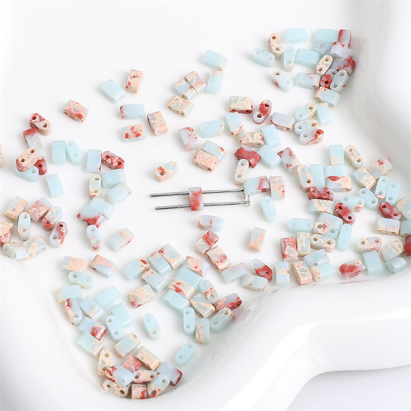 Shoushan Stone Natural Stone Double Hole TILA Flat Tile Loose Beads Tile Beads, Approx 5×2mm Spacer Beads for DIY Dopamine Bracelet Necklace Ring Craft Supplies, 10 Pieces Per Pack Wholesale