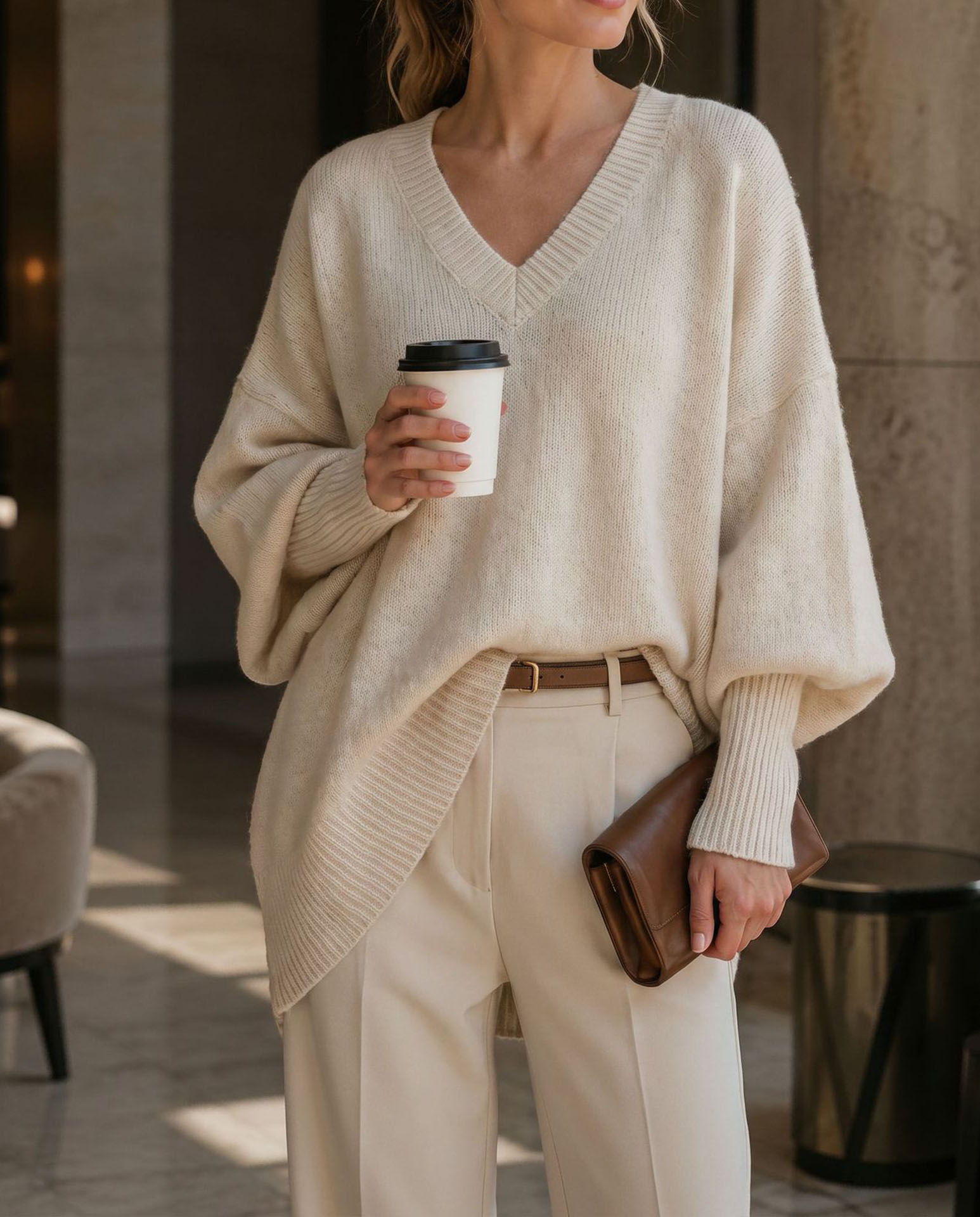 Women's V Neck Sweater, Oversized Loose Fit Knit Pullover Top, Long Sleeve Casual Lightweight Soft Sweater for Fall Winter