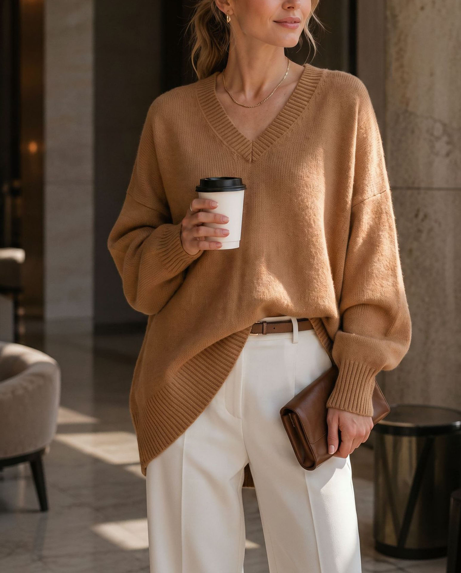 Women's V Neck Sweater, Oversized Loose Fit Knit Pullover Top, Long Sleeve Casual Lightweight Soft Sweater for Fall Winter