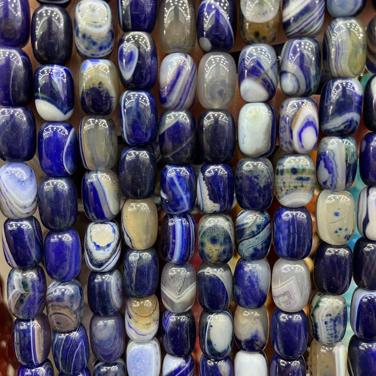 Natural Banded Striped Agate Drum Barrel Loose Beads, 10×14mm Straight Hole Gemstone Spacer Beads for DIY Bracelet Necklace Earring Craft Making, Approx 28 Beads Per Strand