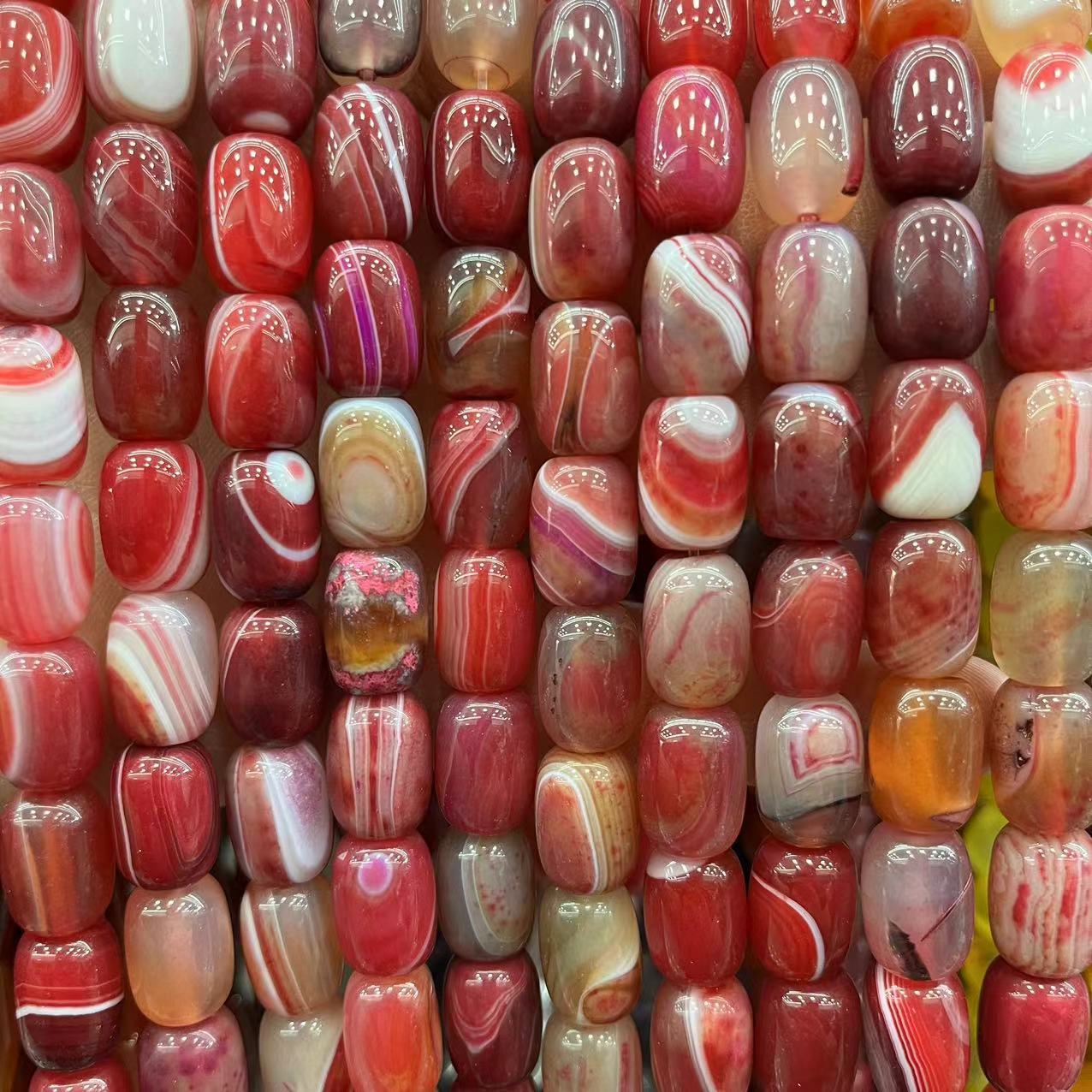 Natural Banded Striped Agate Drum Barrel Loose Beads, 10×14mm Straight Hole Gemstone Spacer Beads for DIY Bracelet Necklace Earring Craft Making, Approx 28 Beads Per Strand