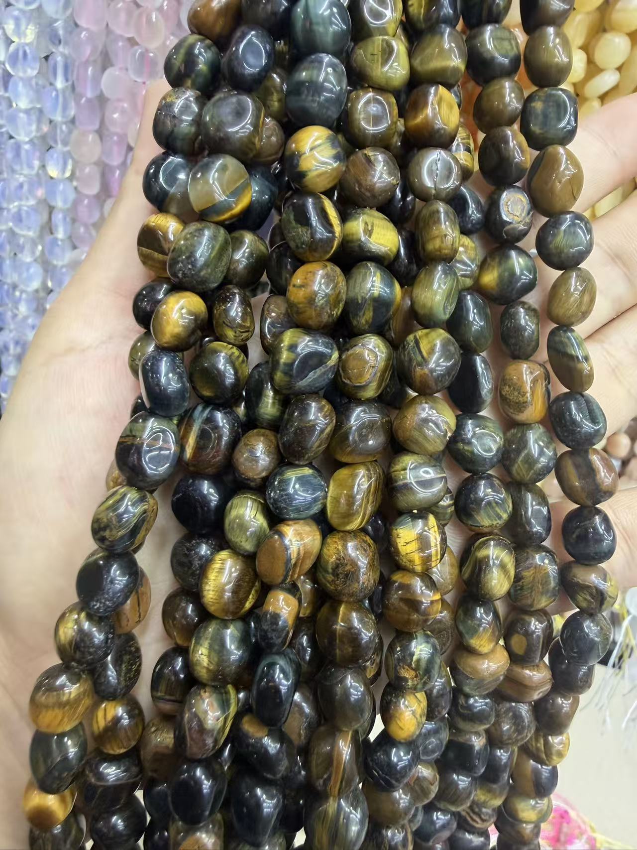 Natural Irregular Freeform Stone Loose Beads, 8×10mm Straight Hole Assorted Crystal Agate Spacer Beads for DIY Bracelet Necklace Earring Craft Supplies, Approx 40 Beads Per Strand Wholesale