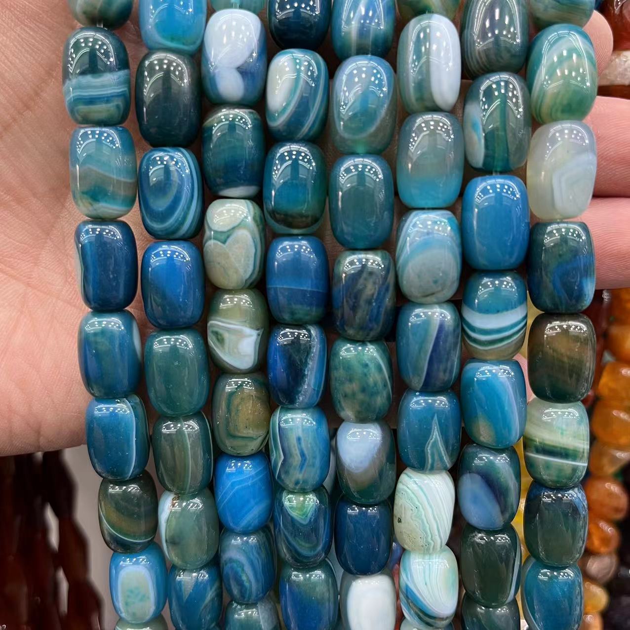 Natural Banded Striped Agate Drum Barrel Loose Beads, 10×14mm Straight Hole Gemstone Spacer Beads for DIY Bracelet Necklace Earring Craft Making, Approx 28 Beads Per Strand