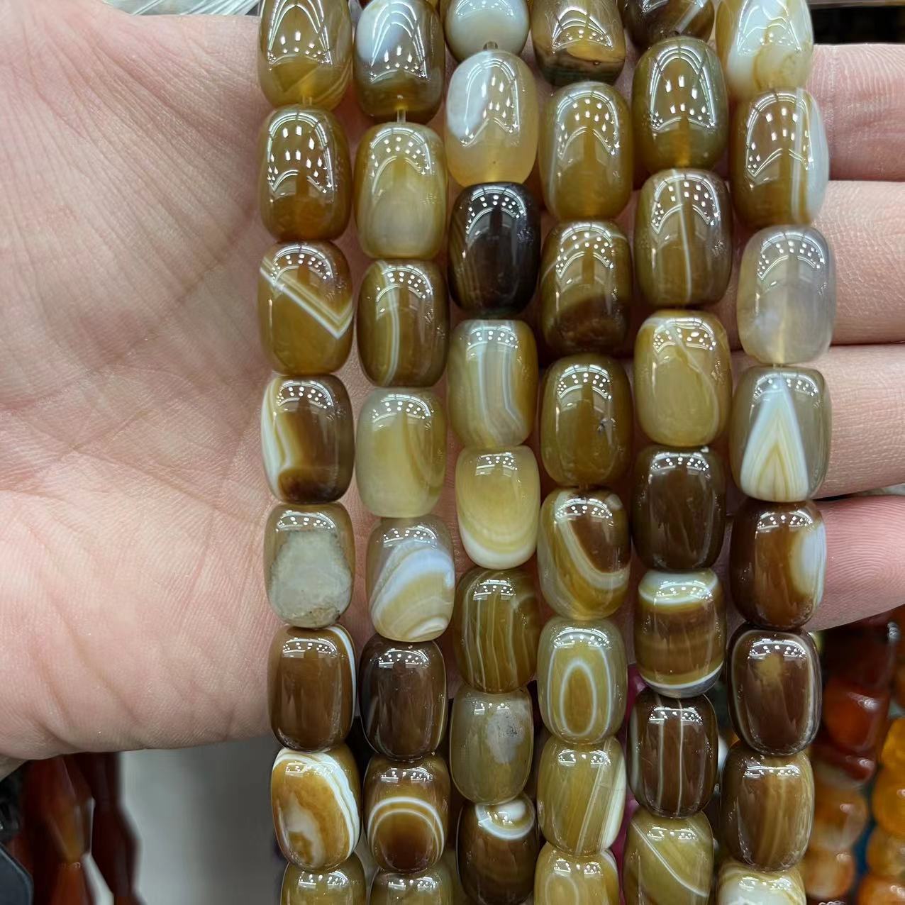 Natural Banded Striped Agate Drum Barrel Loose Beads, 10×14mm Straight Hole Gemstone Spacer Beads for DIY Bracelet Necklace Earring Craft Making, Approx 28 Beads Per Strand