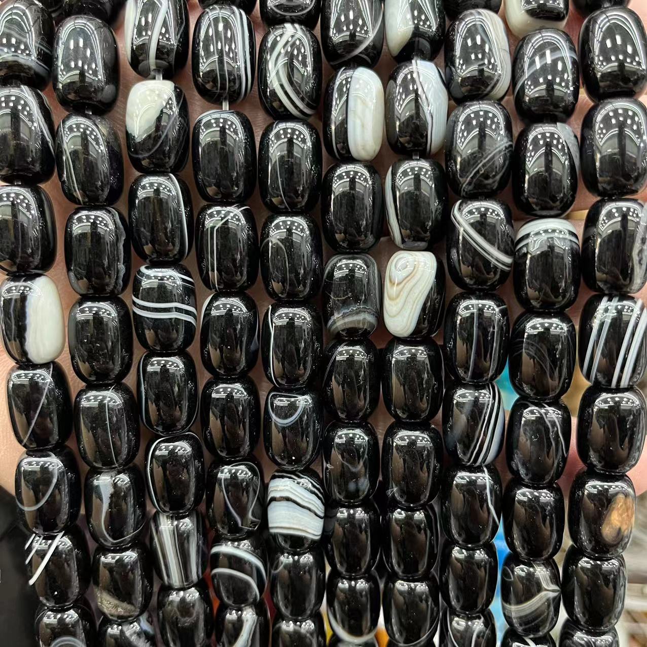 Natural Banded Striped Agate Drum Barrel Loose Beads, 10×14mm Straight Hole Gemstone Spacer Beads for DIY Bracelet Necklace Earring Craft Making, Approx 28 Beads Per Strand