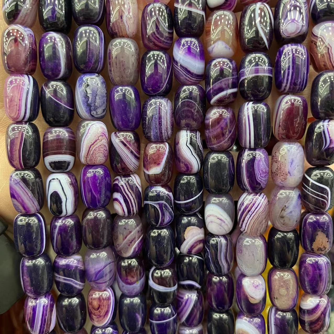 Natural Banded Striped Agate Drum Barrel Loose Beads, 10×14mm Straight Hole Gemstone Spacer Beads for DIY Bracelet Necklace Earring Craft Making, Approx 28 Beads Per Strand