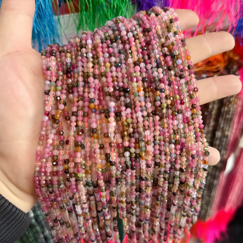 Natural Faceted Cut Round Gemstone Loose Beads, Multi-size 2/3/4mm Mixed Color Agate Crystal Spacer Beads for DIY Bracelet Necklace Earring Craft Making, Wholesale Per Strand