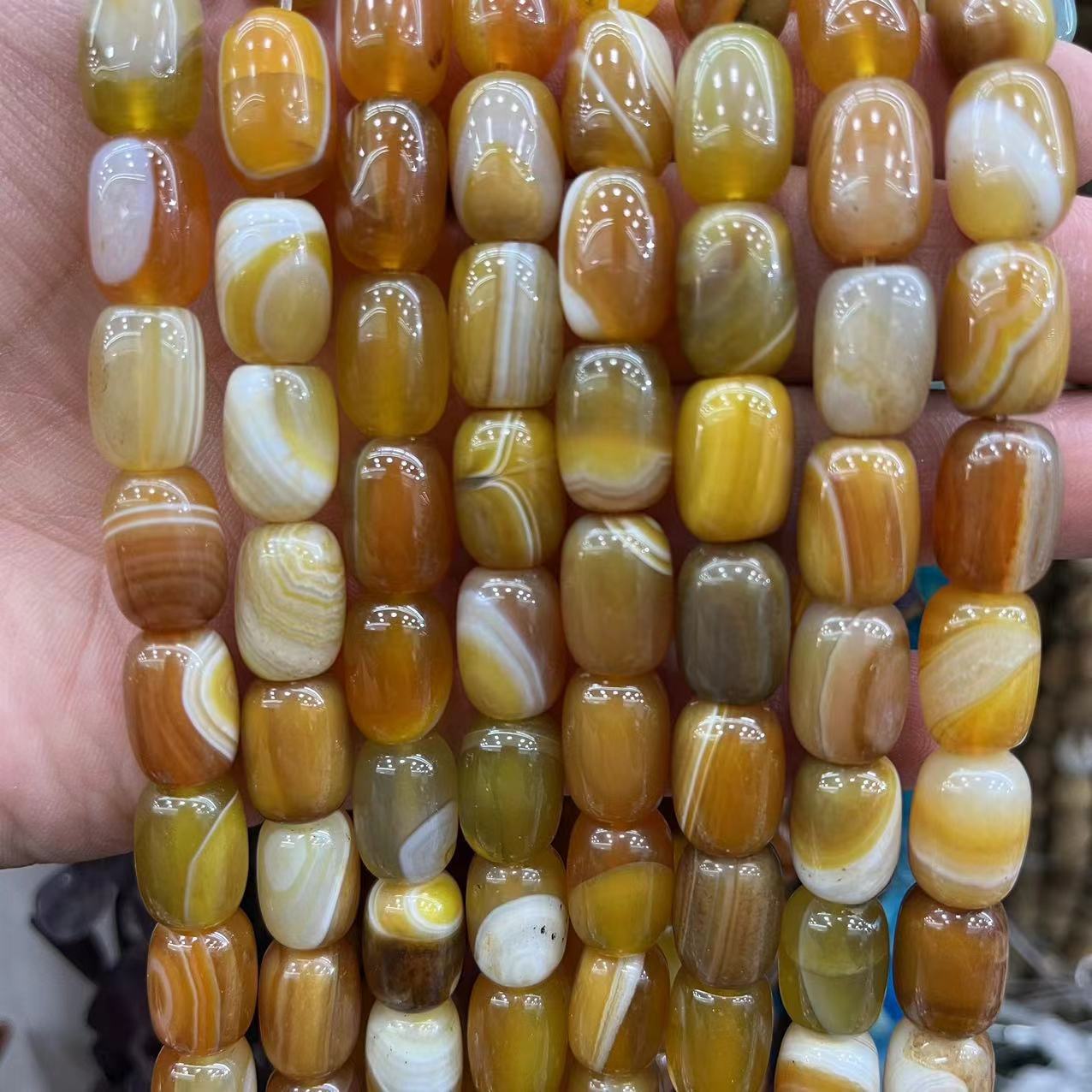 Natural Banded Striped Agate Drum Barrel Loose Beads, 10×14mm Straight Hole Gemstone Spacer Beads for DIY Bracelet Necklace Earring Craft Making, Approx 28 Beads Per Strand