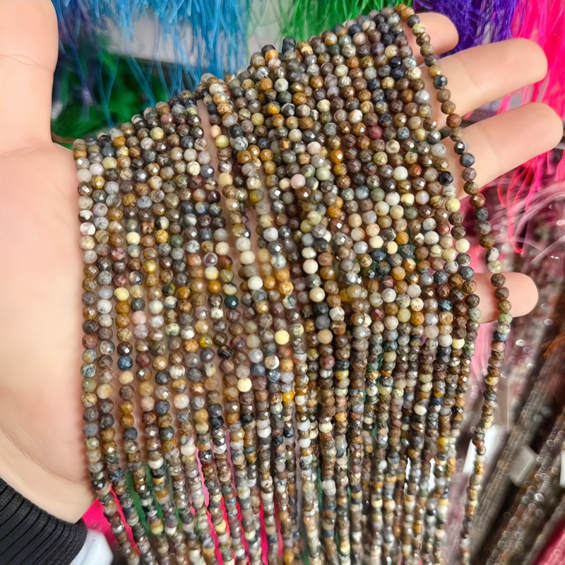Natural Faceted Cut Round Gemstone Loose Beads, Multi-size 2/3/4mm Mixed Color Agate Crystal Spacer Beads for DIY Bracelet Necklace Earring Craft Making, Wholesale Per Strand