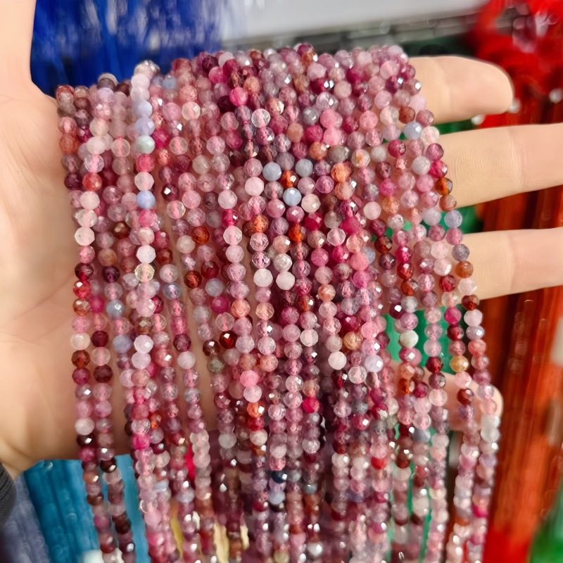 Natural Faceted Cut Round Gemstone Loose Beads, Multi-size 2/3/4mm Mixed Color Agate Crystal Spacer Beads for DIY Bracelet Necklace Earring Craft Making, Wholesale Per Strand