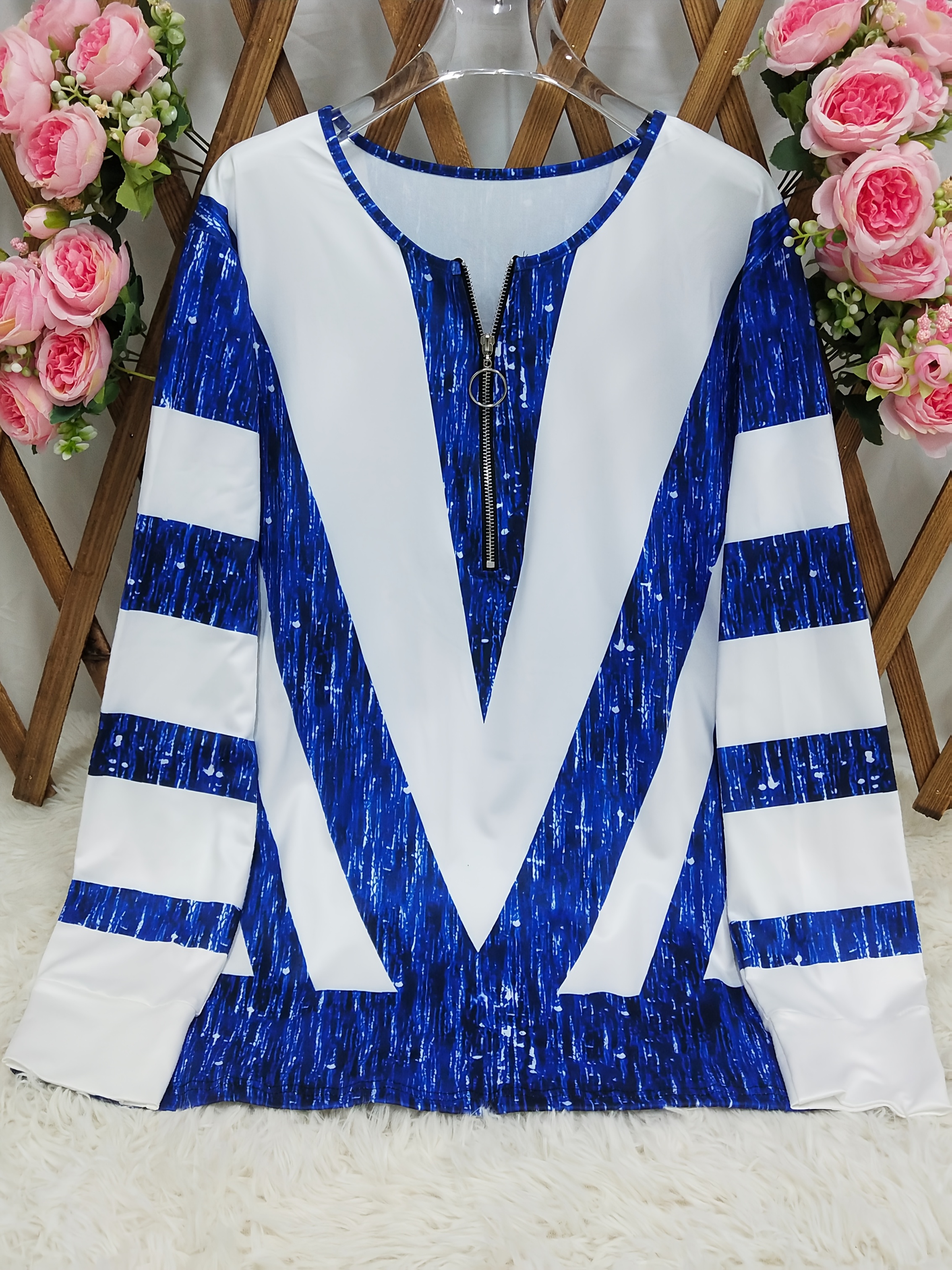 Women's Red White Color Block Printed Tops Long Sleeve Quarter Zip Pullover Shirt Casual Loose Fit Fall Winter Holiday Sweatshirt