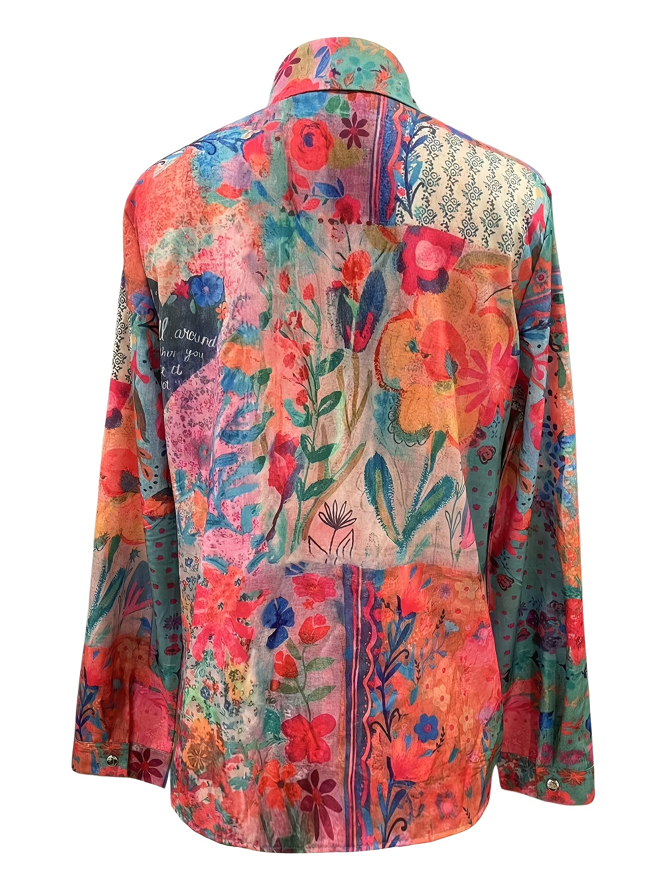 Women's Floral Printed Button Down Shirt, Colorful Casual Long Sleeve Blouse, Lightweight Loose Fit Collared Shirt for Daily Wear, Vacation and Spring Summer Outfits-gemscharms