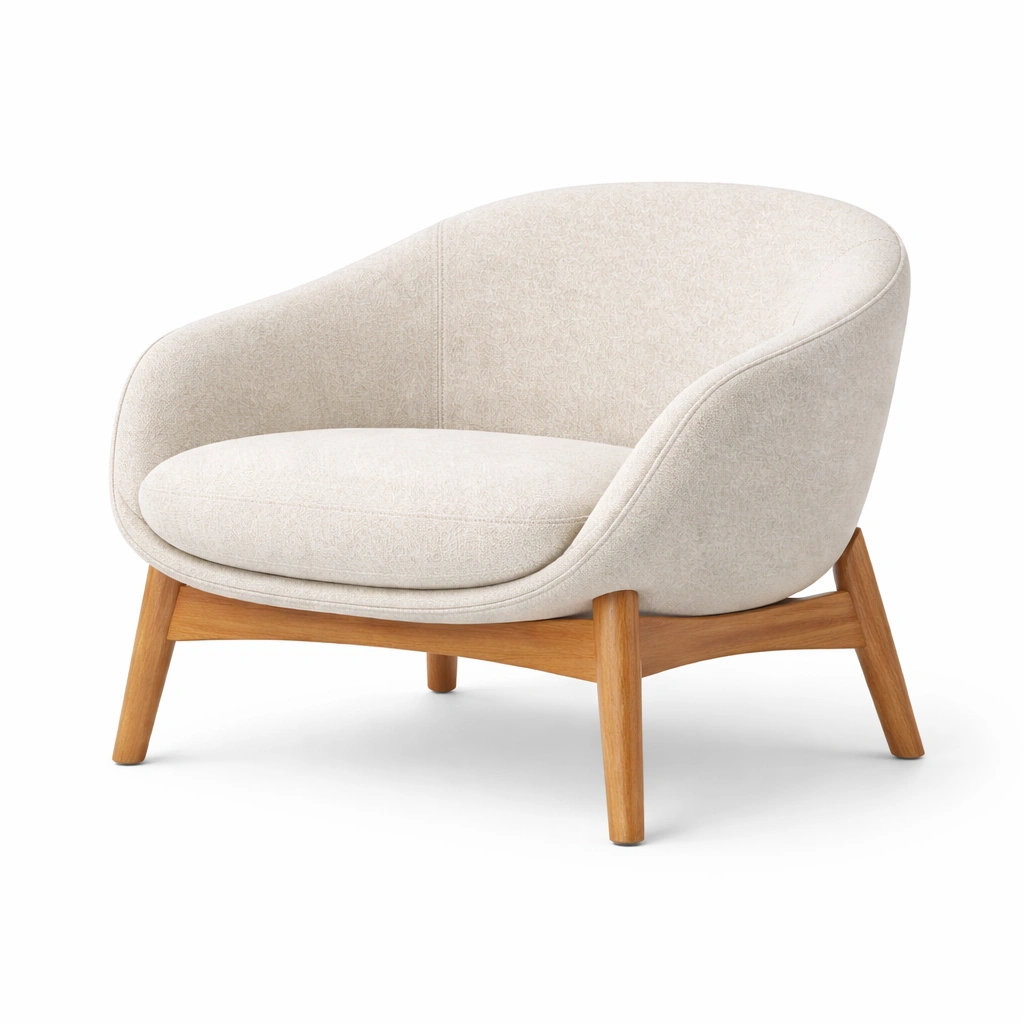 Sillón de tela beige con patas de roble-nestpira