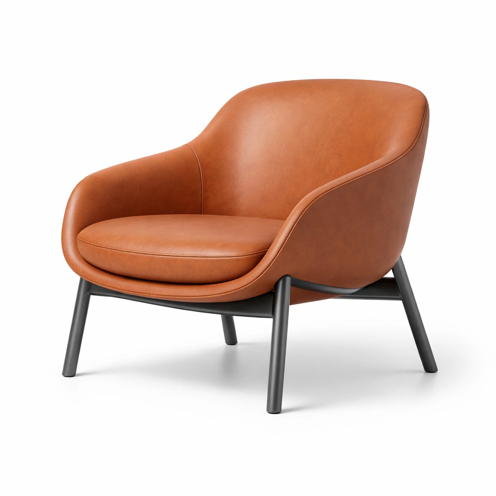 Sillón de cuero sintético marrón con estructura de metal-nestpira