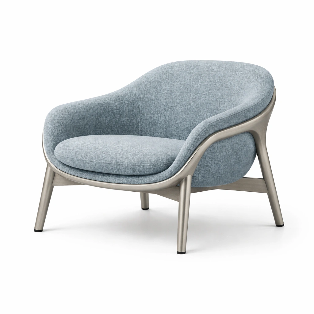 Sillón de tela azul con estructura metálica-nestpira
