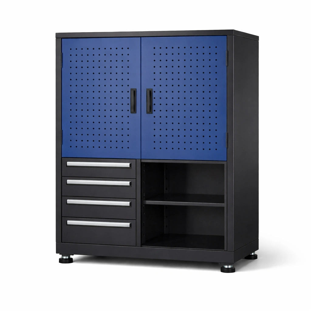 Armario de herramientas de metal con puertas perforadas y cajones 90x45x120 cm-nestpira
