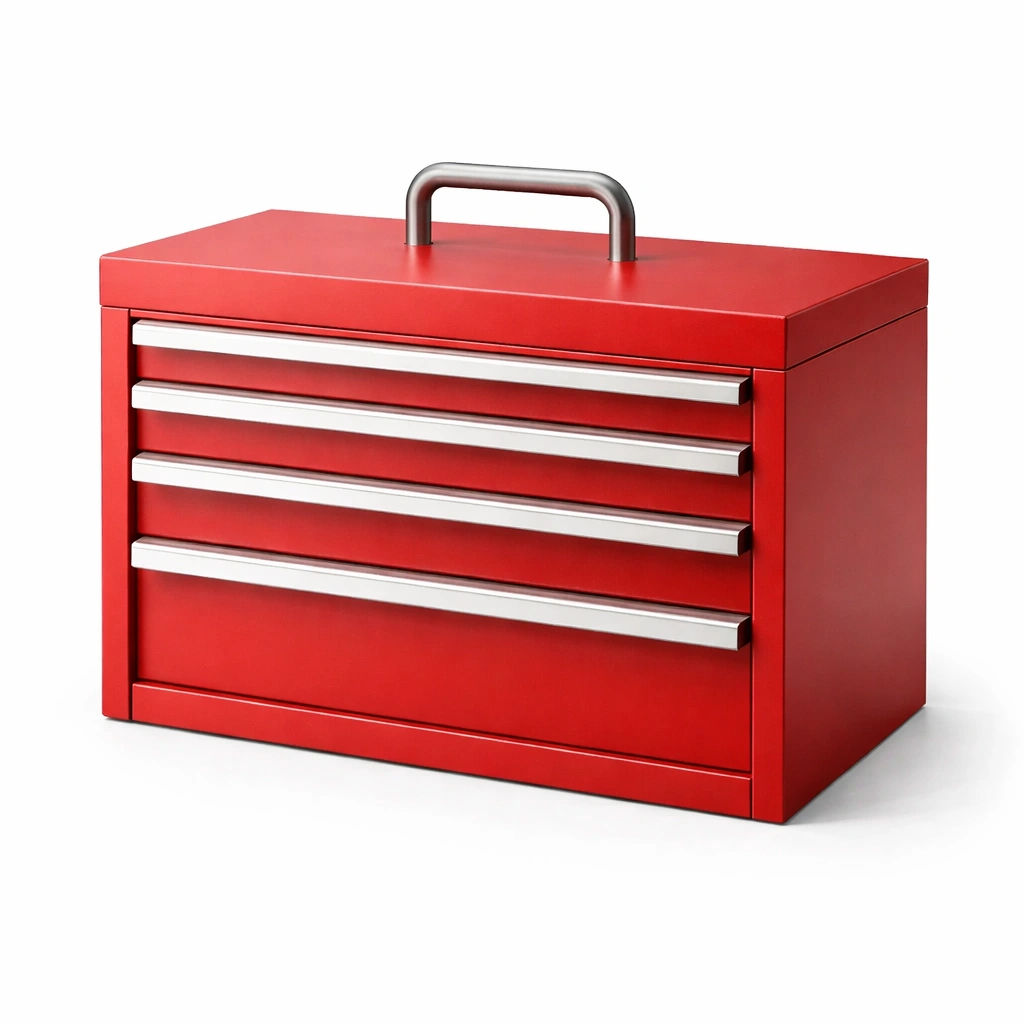 Caja de herramientas de metal roja con cajones y manija superior-nestpira