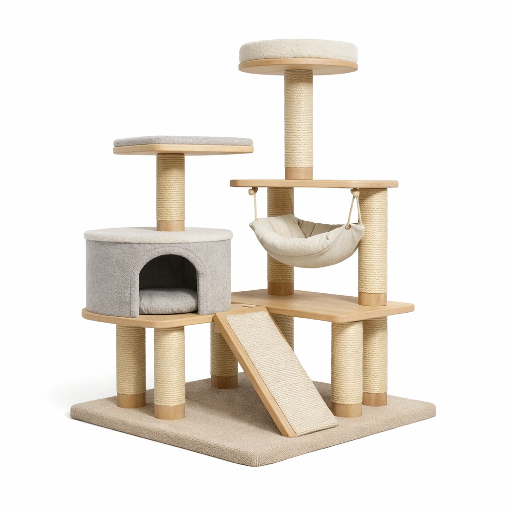 Árbol para gatos de madera con hamaca y plataformas-nestpira