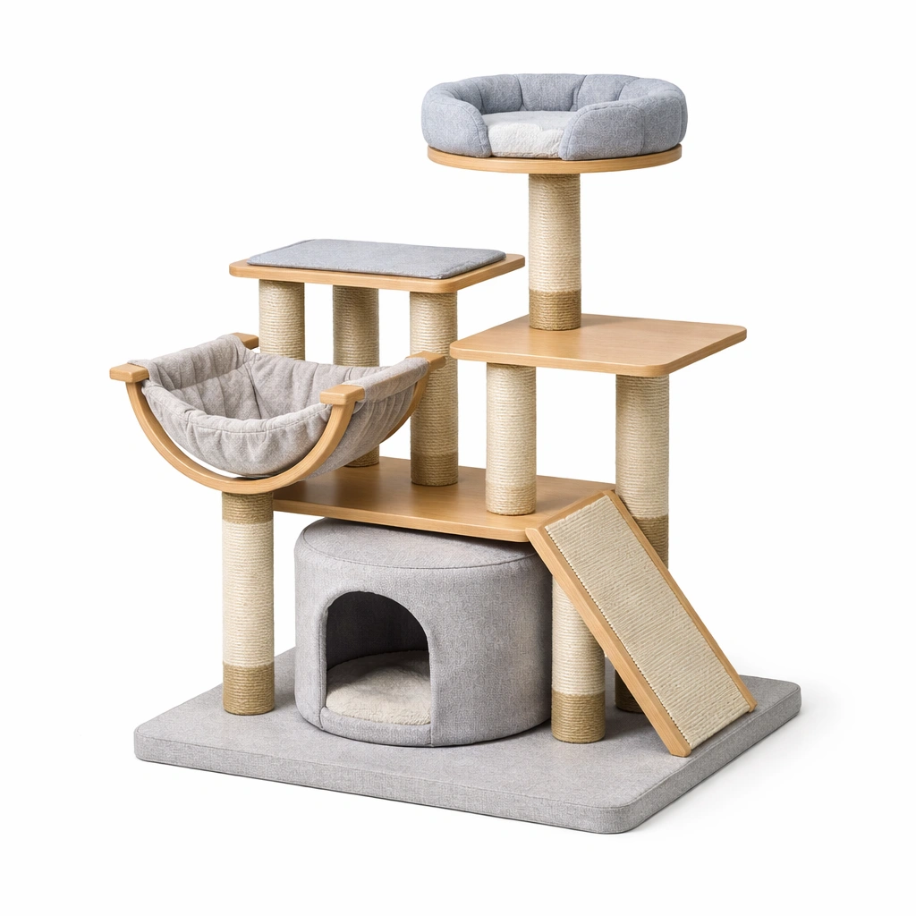 Árbol para gatos de madera y sisal gris claro-nestpira