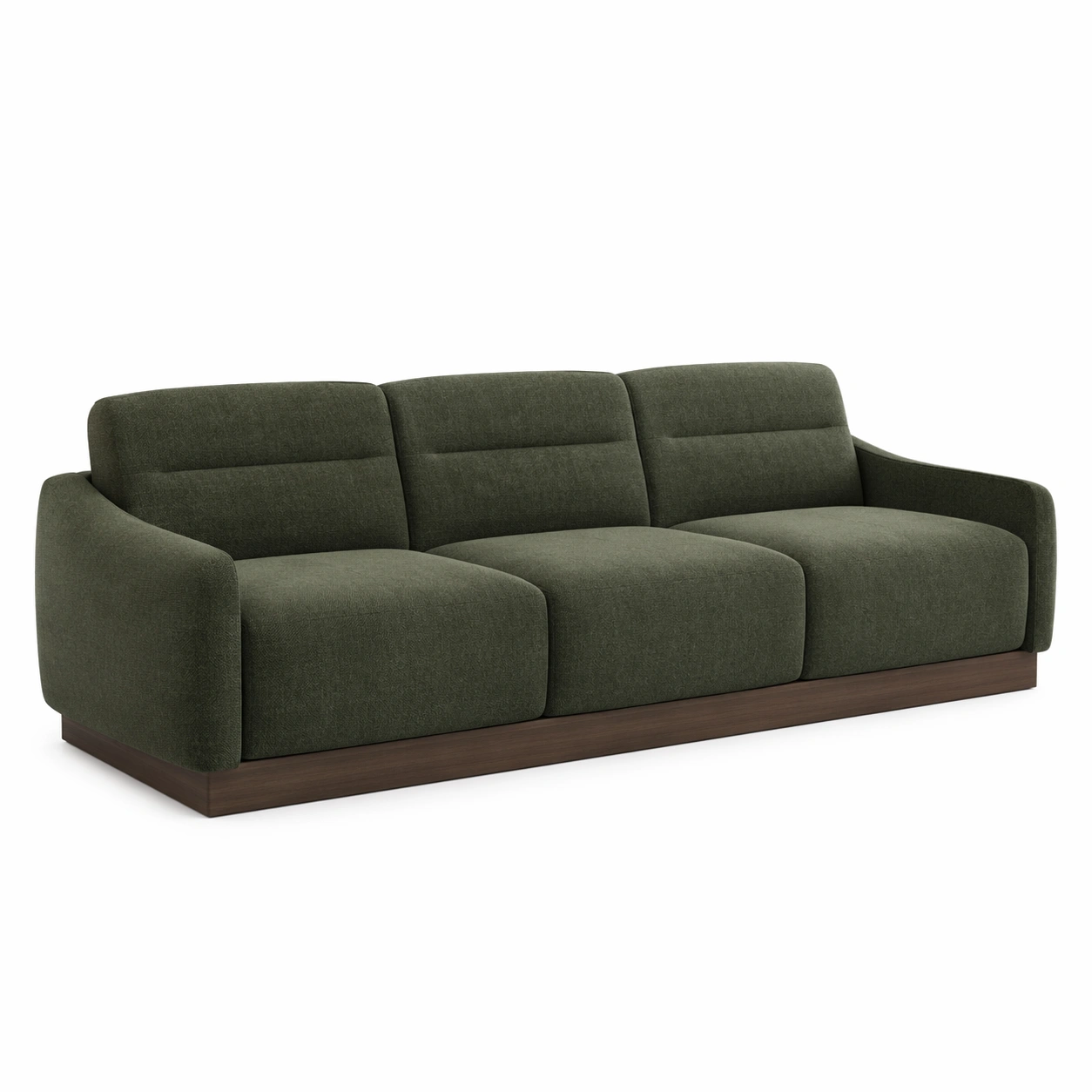 Sofá de tela verde con base de madera-nestpira