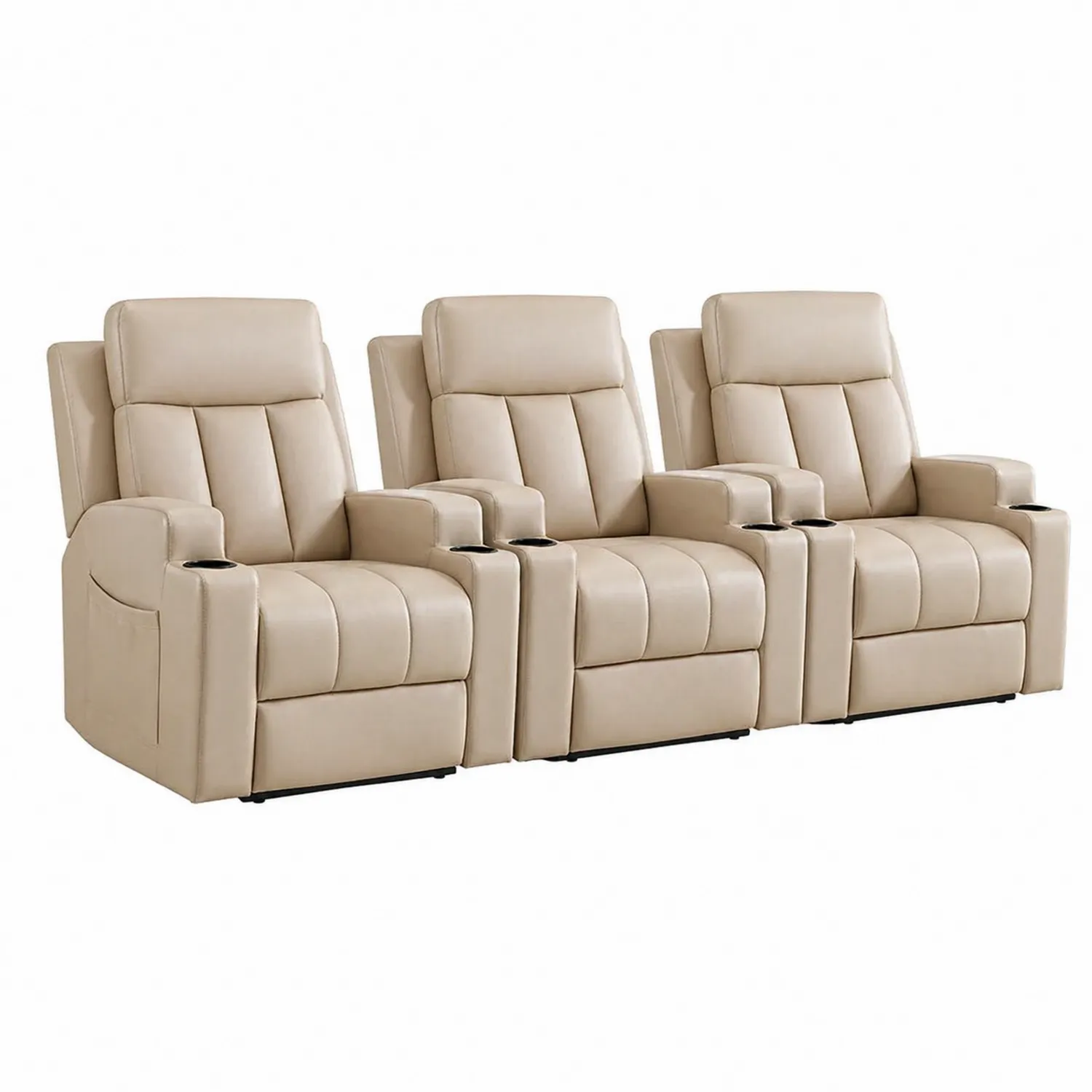 Ensemble de 3 fauteuils en cuir synthétique beige avec porte-gobelets-Velriver