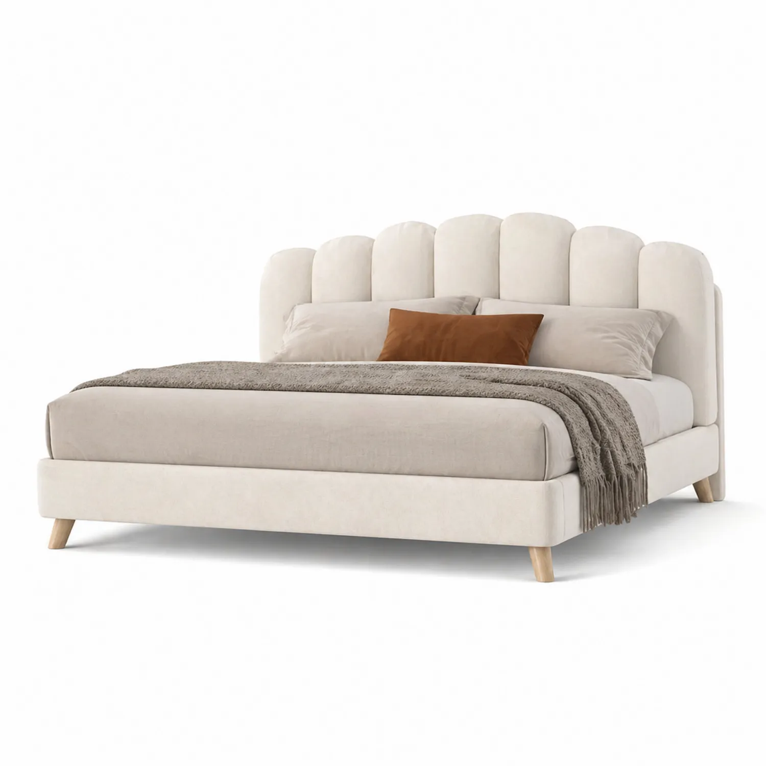 Lit double en bois et tissu polyester Beige 160x200 cm-Velriver