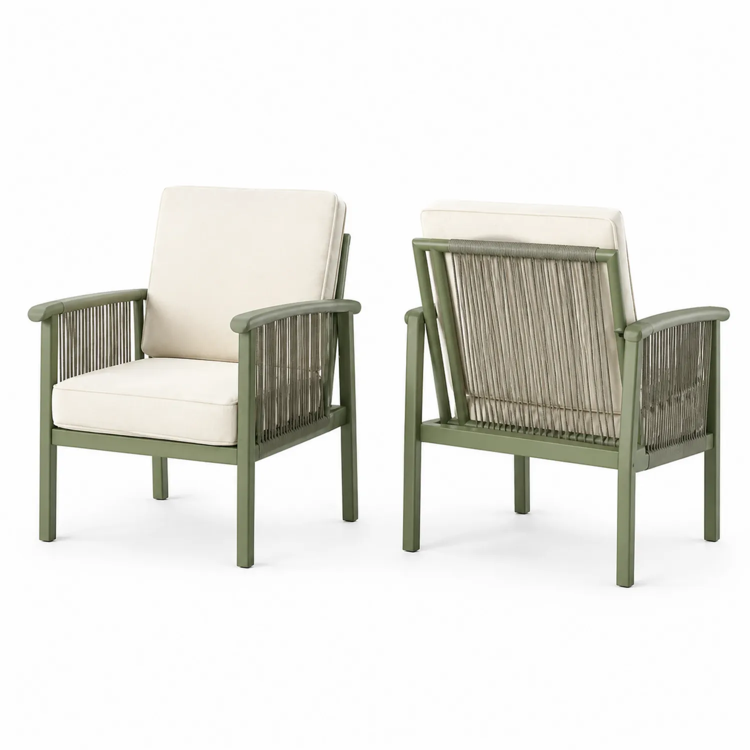 Ensemble de 2 fauteuils en aluminium avec coussins en polyester Vert et Beige-Velriver