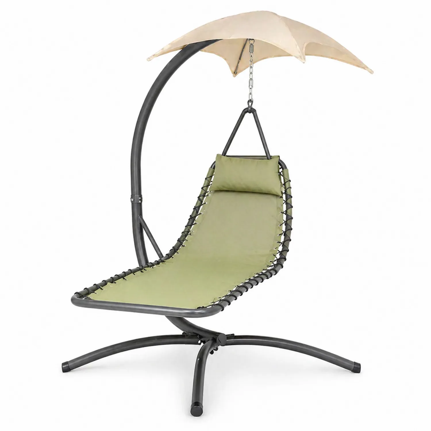 Chaise suspendue en métal et tissu avec parasol 200 cm Vert/Beige-Velriver