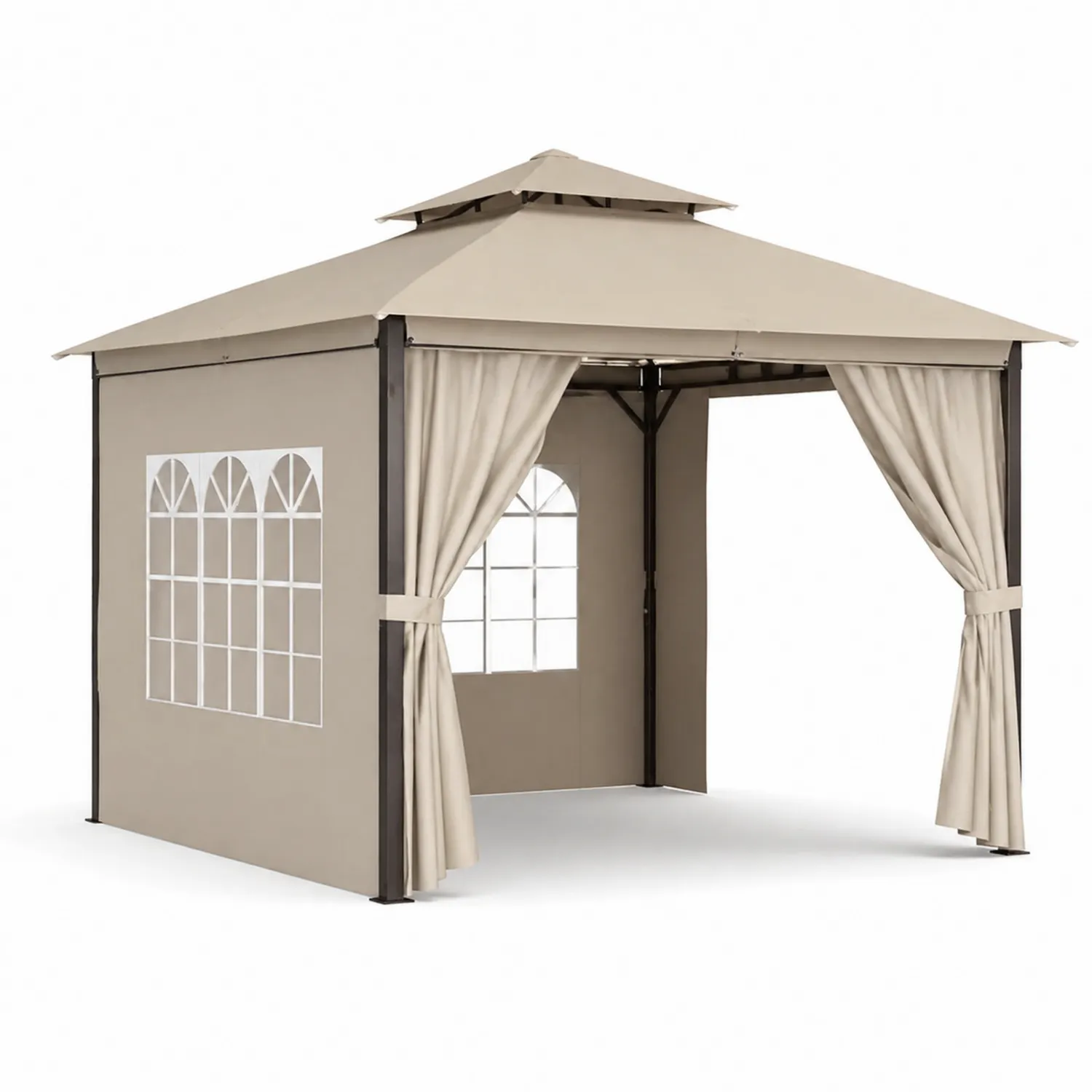 Tonnelle d'extérieur en aluminium et polyester beige-Velriver
