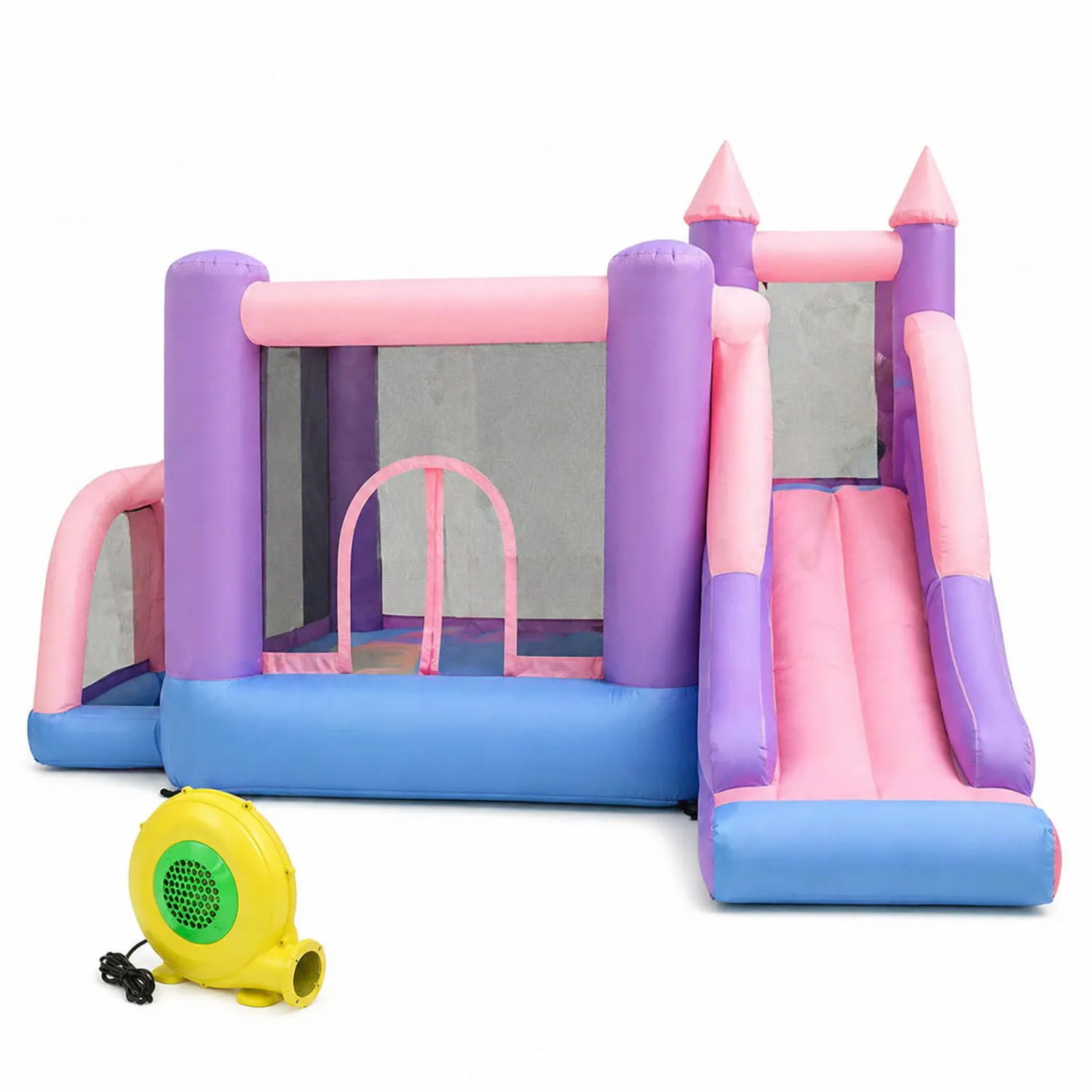 Château gonflable avec toboggan en polyester Rose/Bleu/Violet pour enfants-Velriver