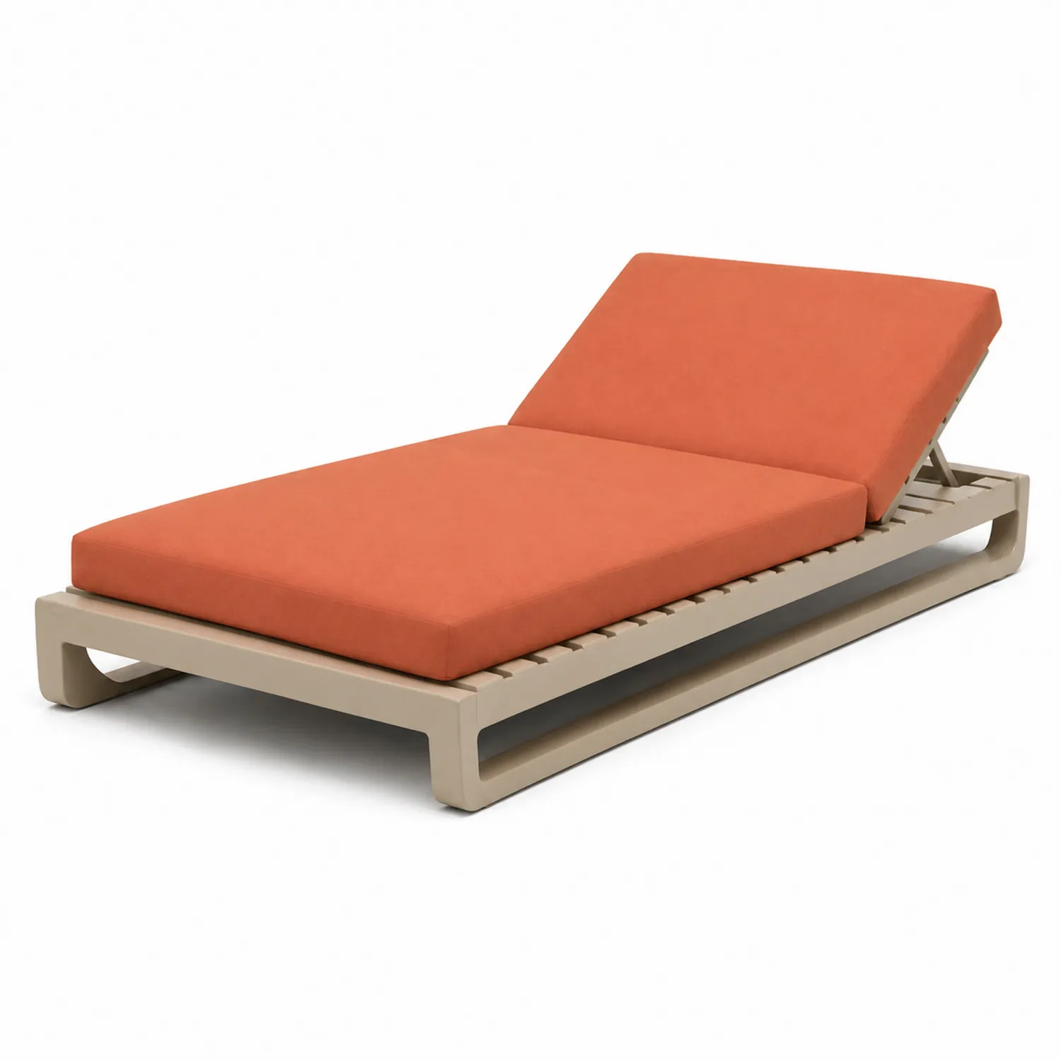 Chaise longue extérieure réglable en plastique beige avec coussin orange-Velriver