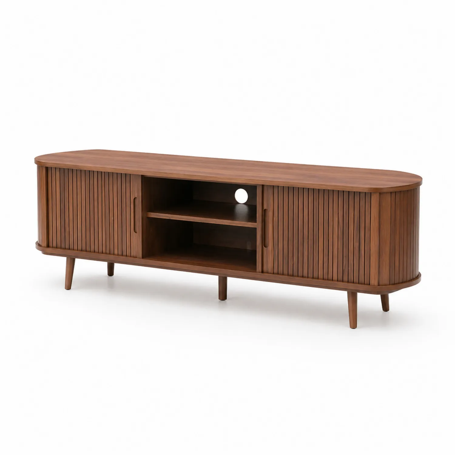 Meuble TV en bois de noyer avec étagères et portes coulissantes 180x40x50 cm Marron-Velriver