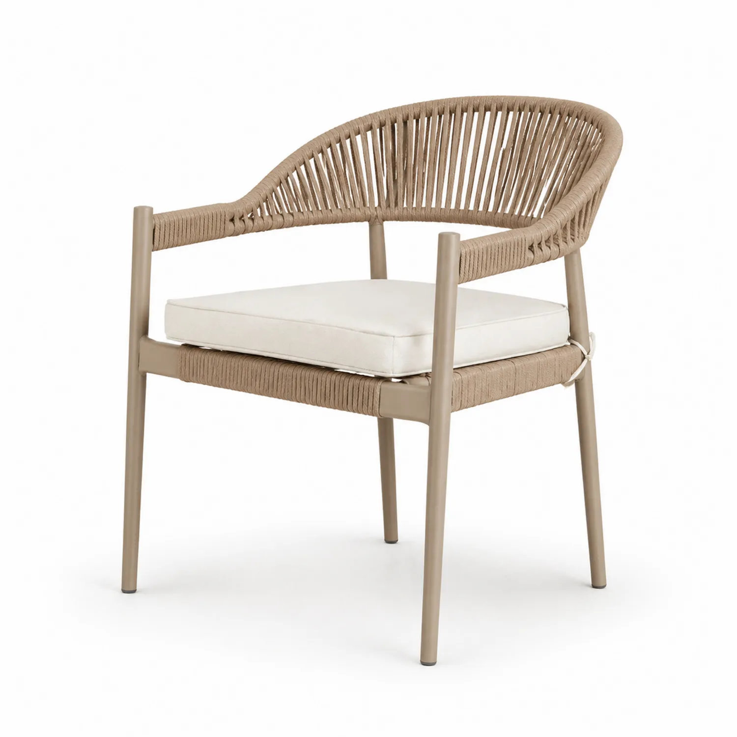Chaise en aluminium et corde avec coussin crème-Velriver