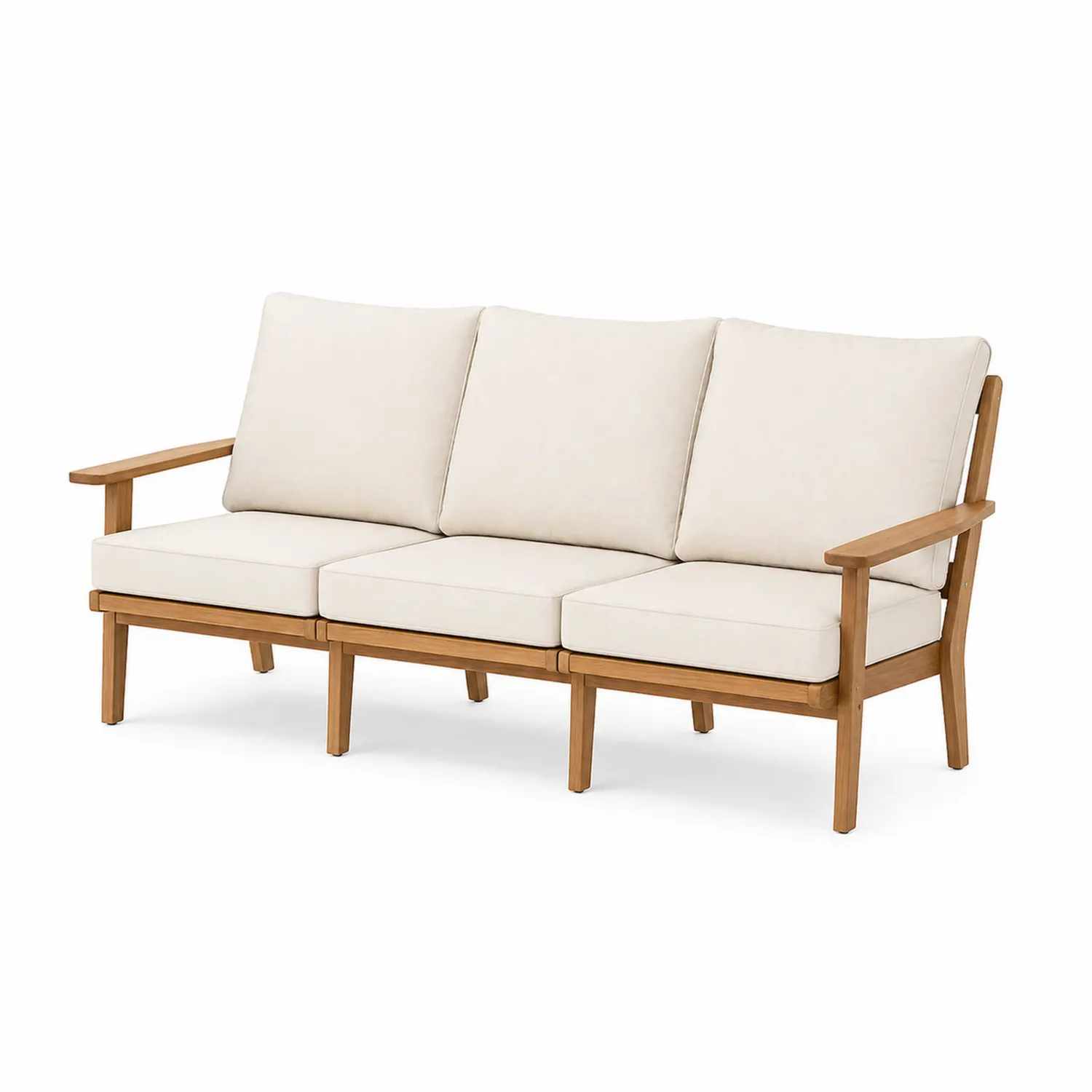 Canapé d'extérieur 3 places en teck et tissu beige-Velriver
