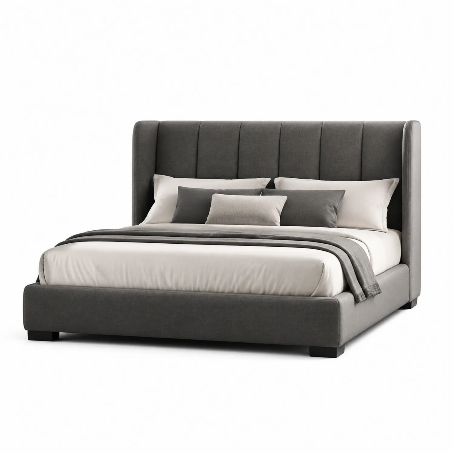 Lit en Bois et Tissu Gris 200x160 cm-Velriver