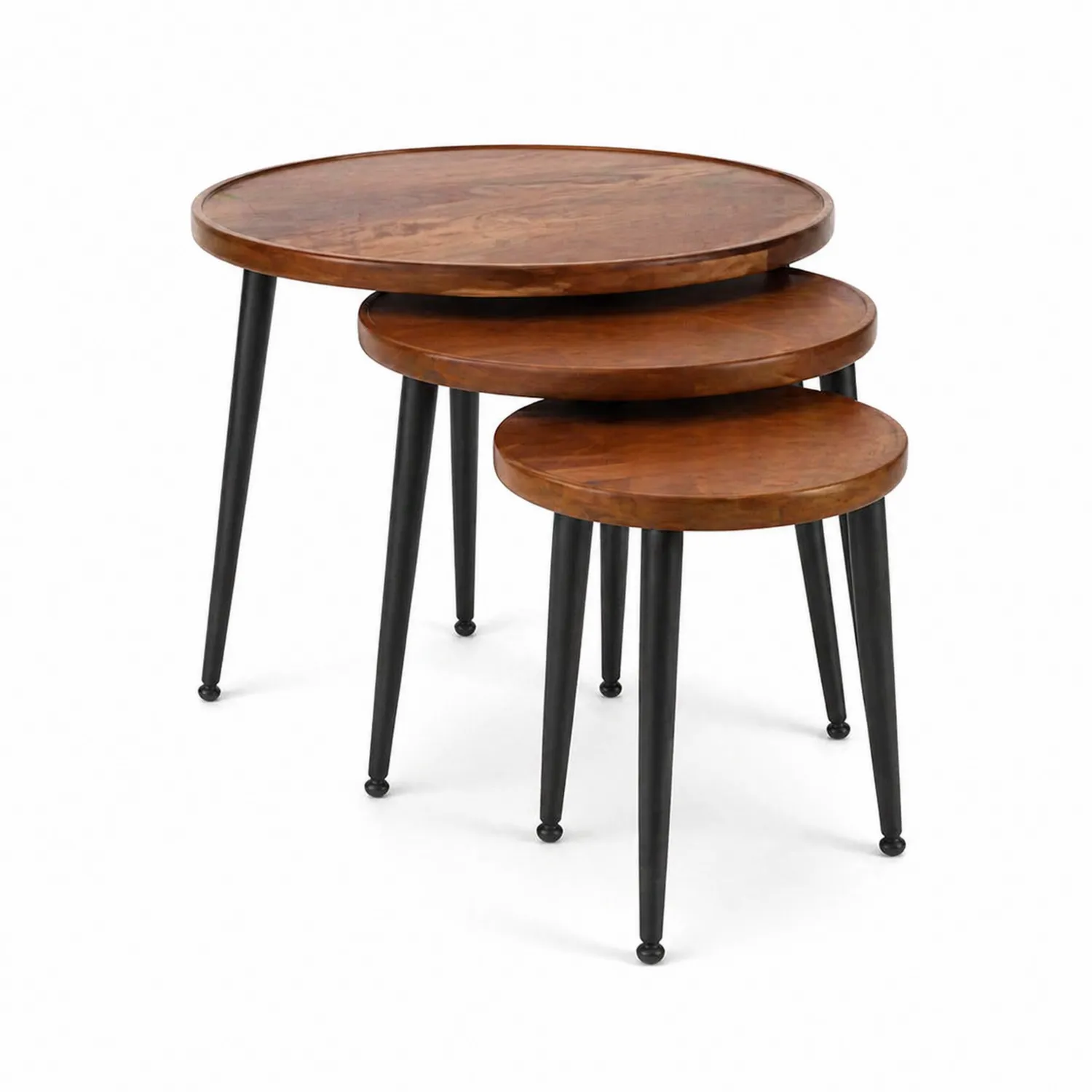 Ensemble de tables gigognes en bois de manguier et métal noir-Velriver