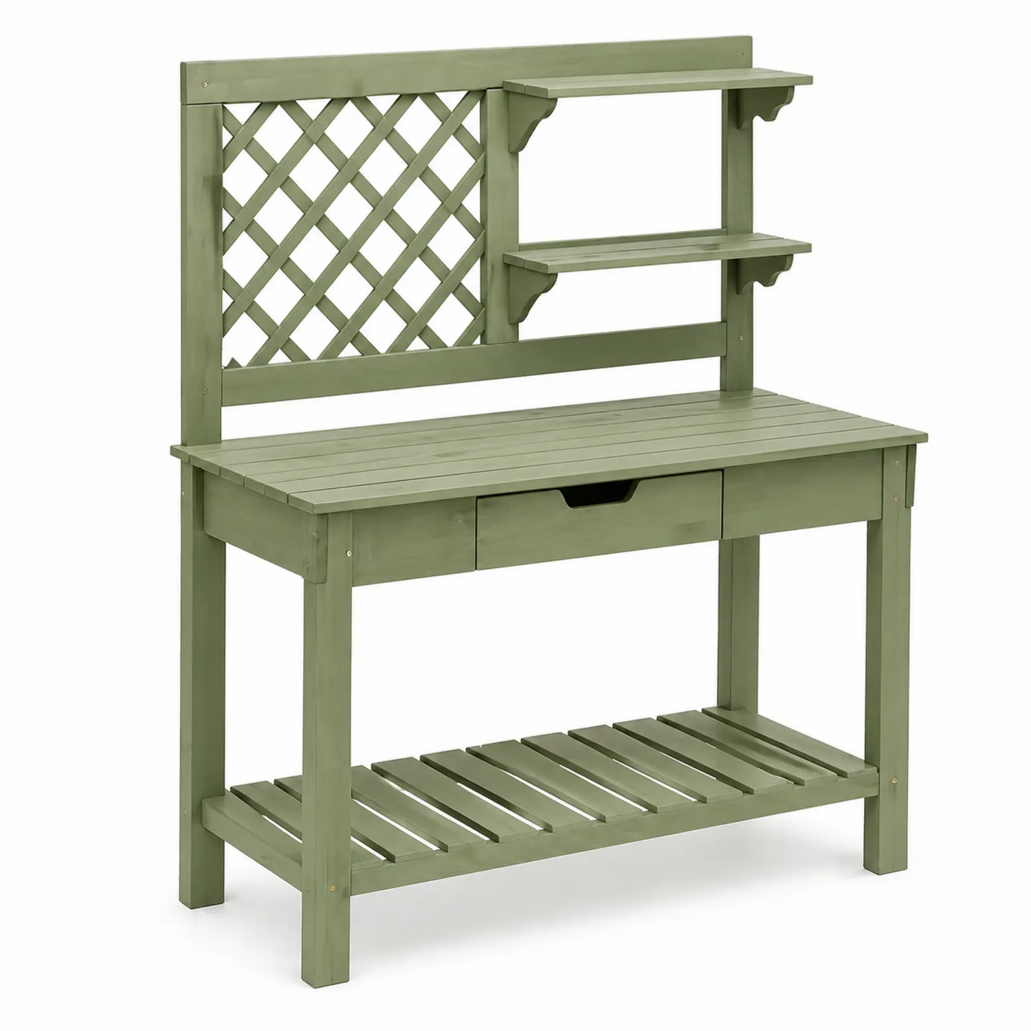 Table de rempotage en bois avec étagères et tiroir Vert-Velriver