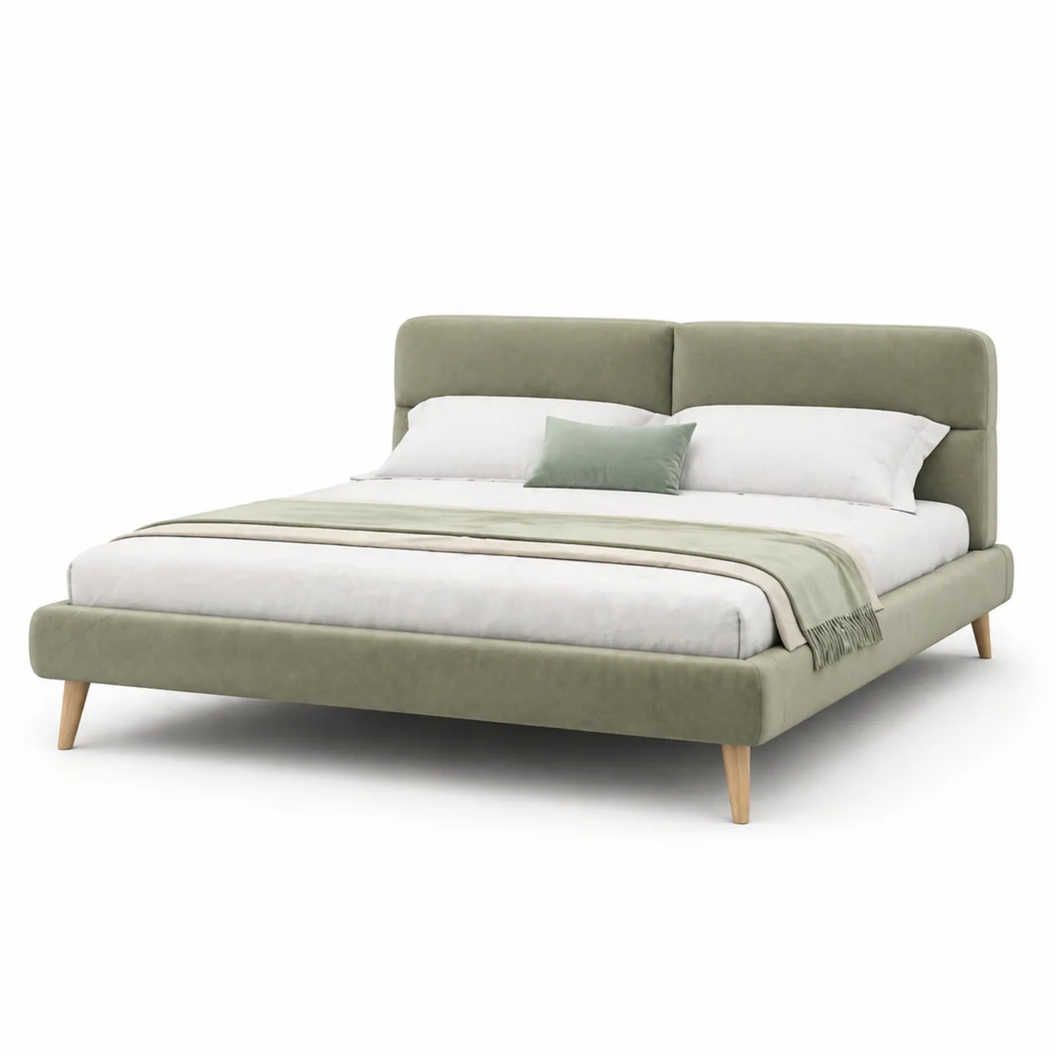 Lit double en velours 180x200 cm avec pieds en bois-Velriver