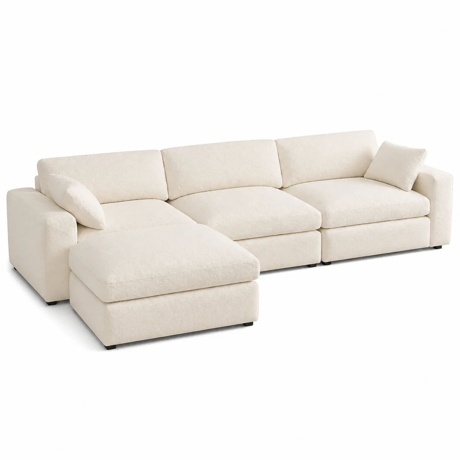 Canapé d'angle modulable en tissu Crème avec méridienne-Velriver
