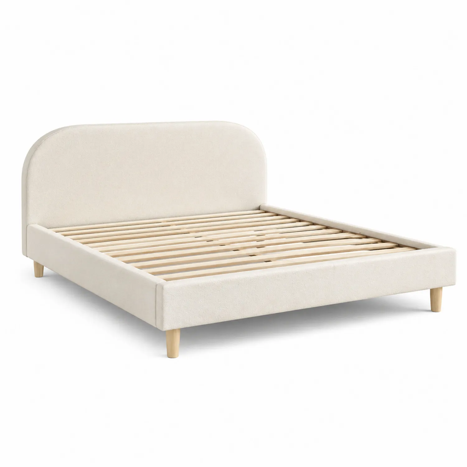 Lit en bois et tissu beige 140x200 cm-Velriver
