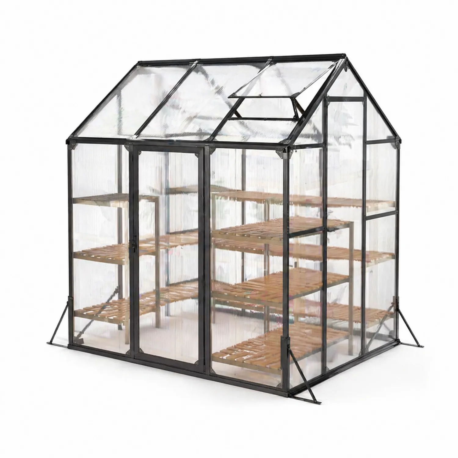 Serre de Jardin en Aluminium et Polycarbonate avec Étagères en Bois-Velriver