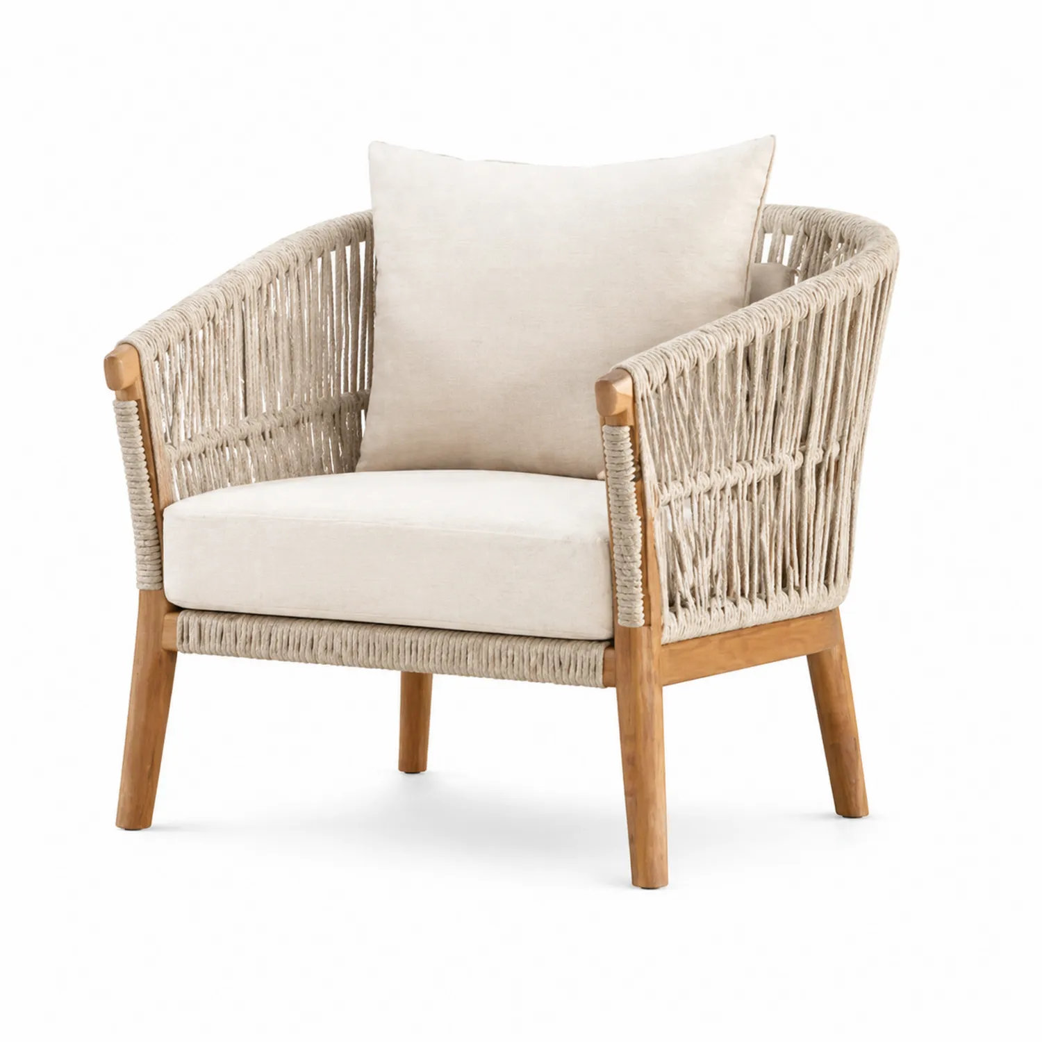 Fauteuil en Bois de Teck et Corde Polyester Beige-Velriver