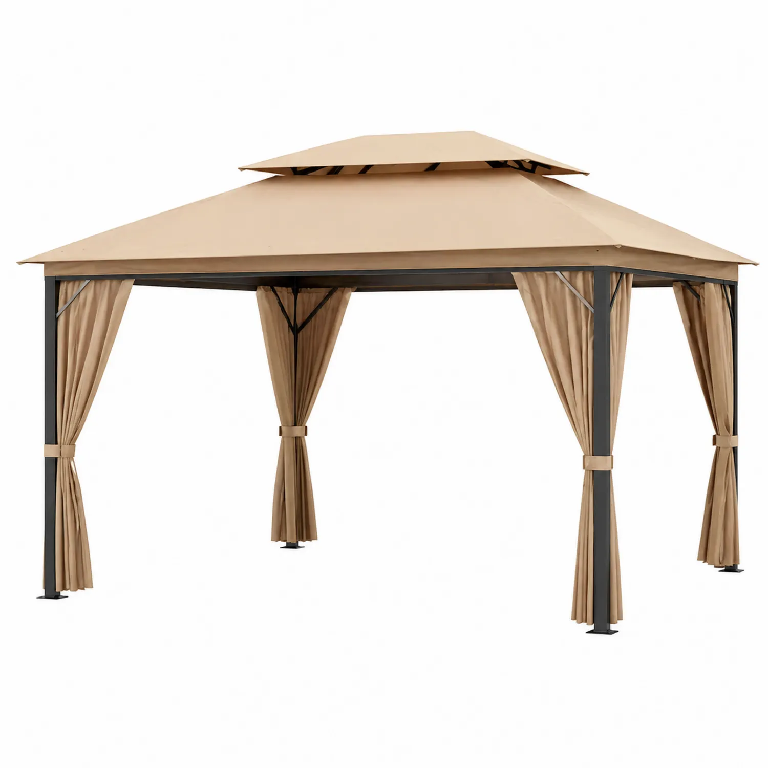 Tonnelle de jardin en acier avec toit en polyester 3x4m Beige-Velriver
