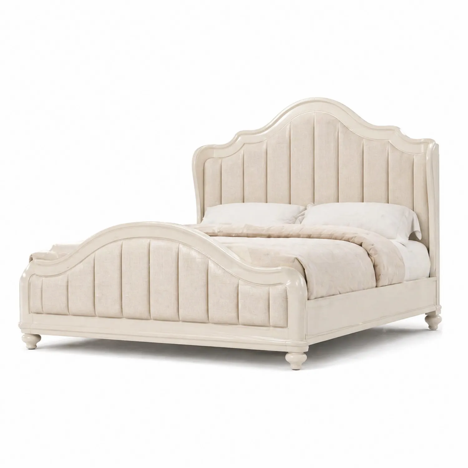 Lit en bois et tissu beige avec tête de lit capitonnée 200x160 cm-Velriver